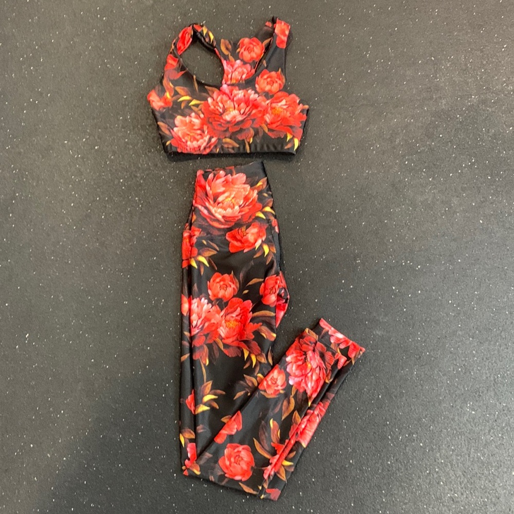 Red floral active wear set Pineapple Clothing
